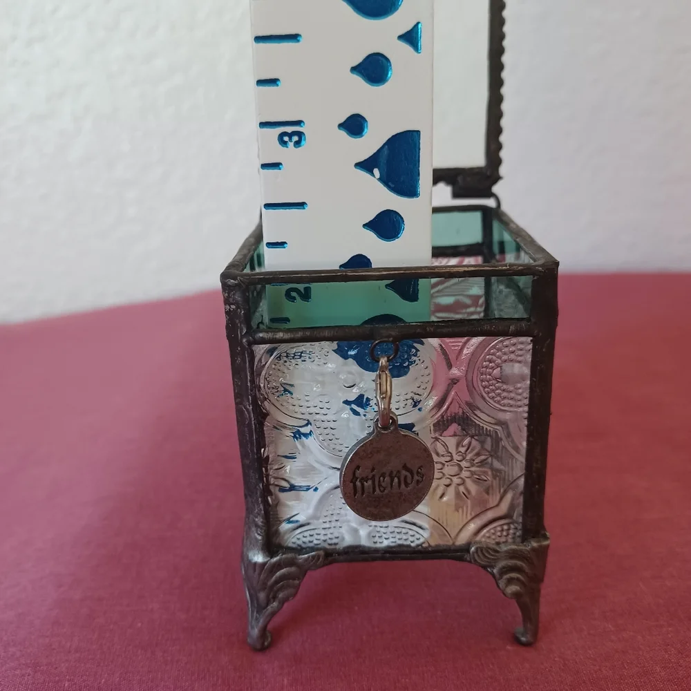 J Devlin Jewelry Keepsake Trinket Box Glass & Metal Friends Charm Vintage 2000